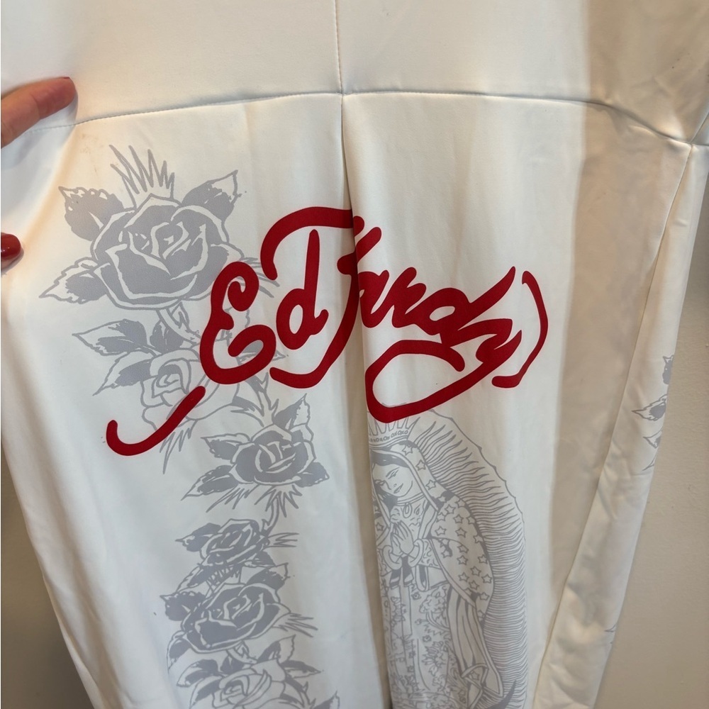 ED HARDY 2x NWT sacred heart graphic covered jumpsuit skin tight white - Picture 10 of 16